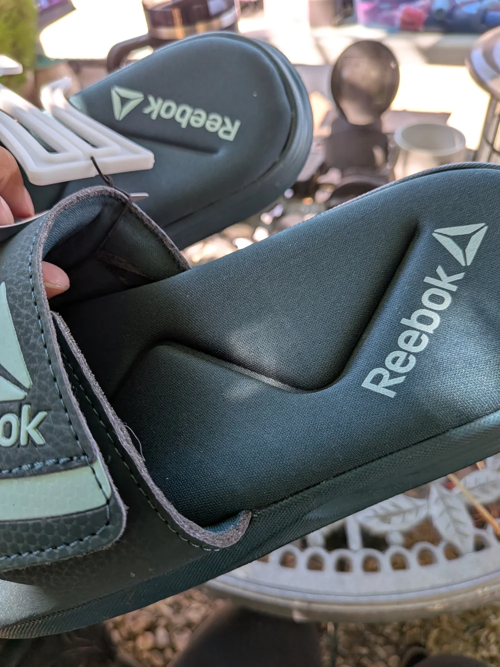 Reebok  Slide Sandals in Black with Light Mint Logo